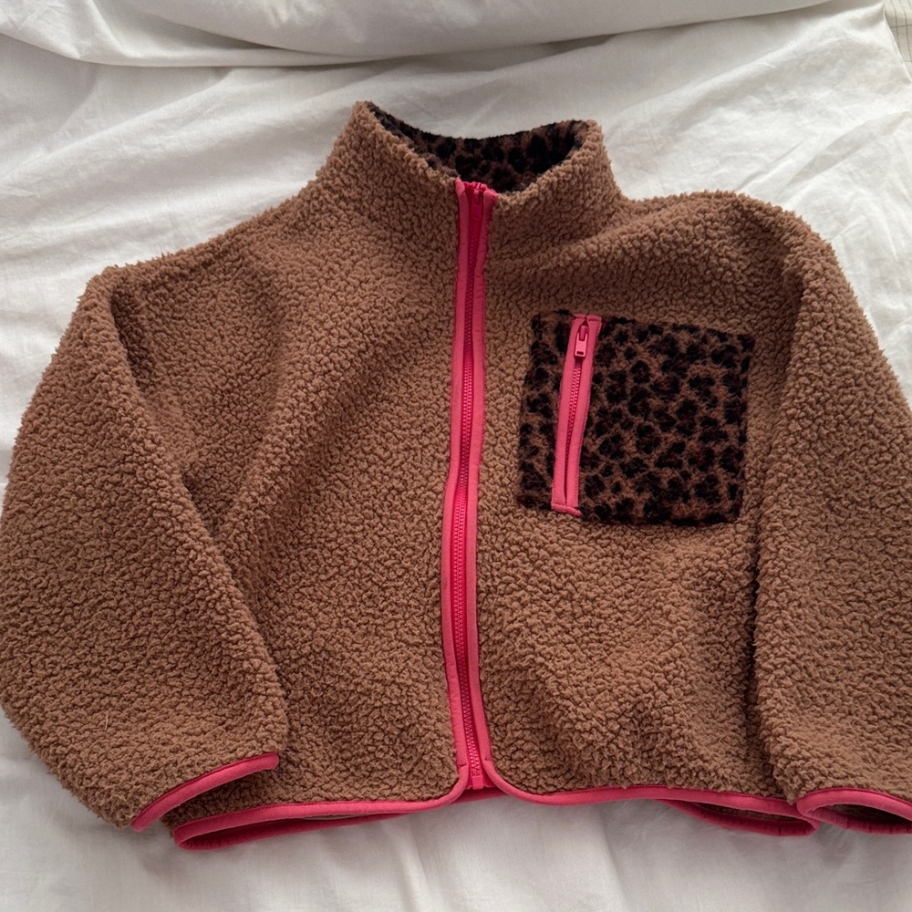 Old Navy Tan Fleece with Pink Zipper